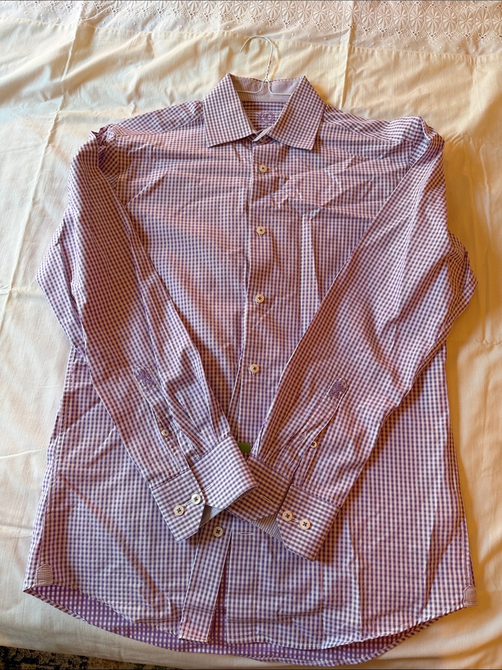 Bugatchi Purple and White Gingham Dress Shirt
